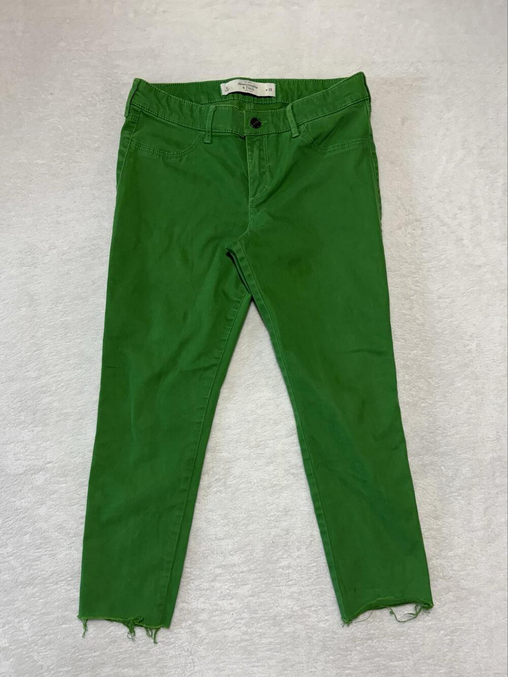 Abercrombie & Fitch Pants Womens 6 Green Skinny Chino Stretch Raw Hem Ankle